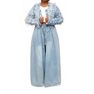 NEW 5BESTIES distressed denim crop jacket in blue